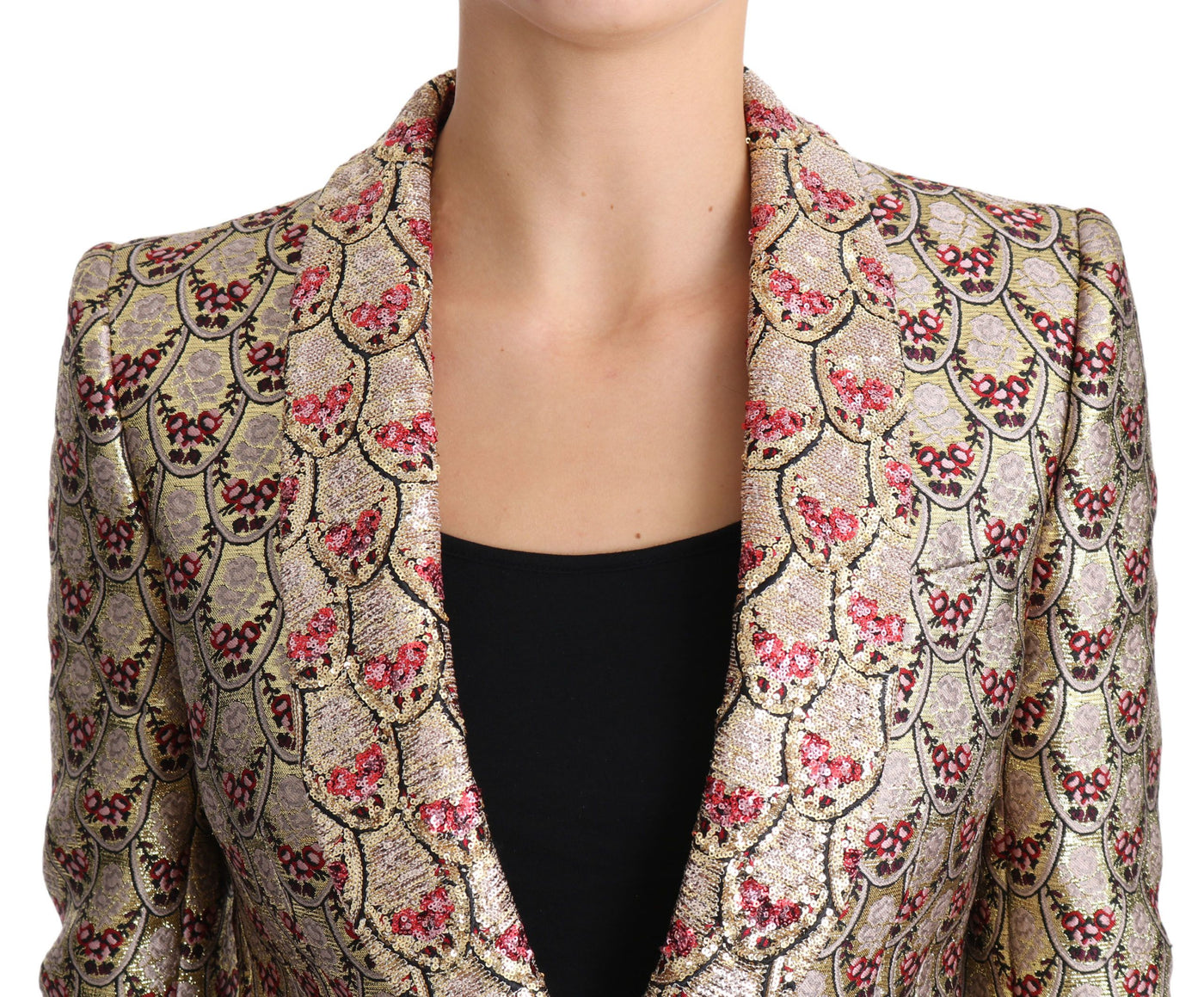 Gold Floral Sequined Blazer Coat Jacket