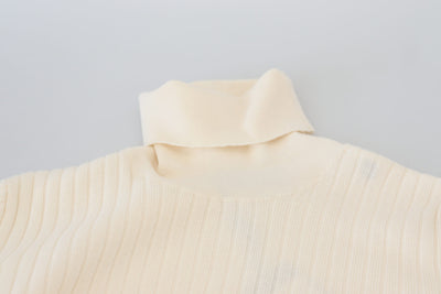 Ivory Turtleneck Distressed Cuff Pullover Sweater