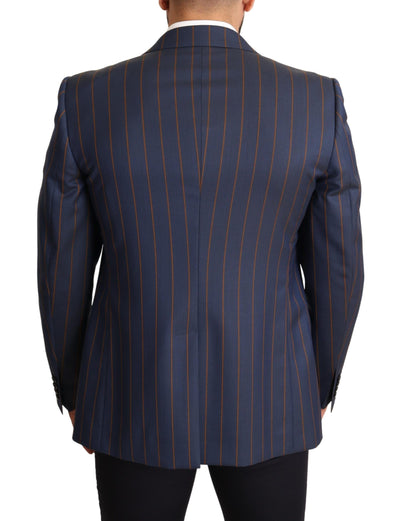 Blue Striped Wool Slim Fit Blazer Jacket