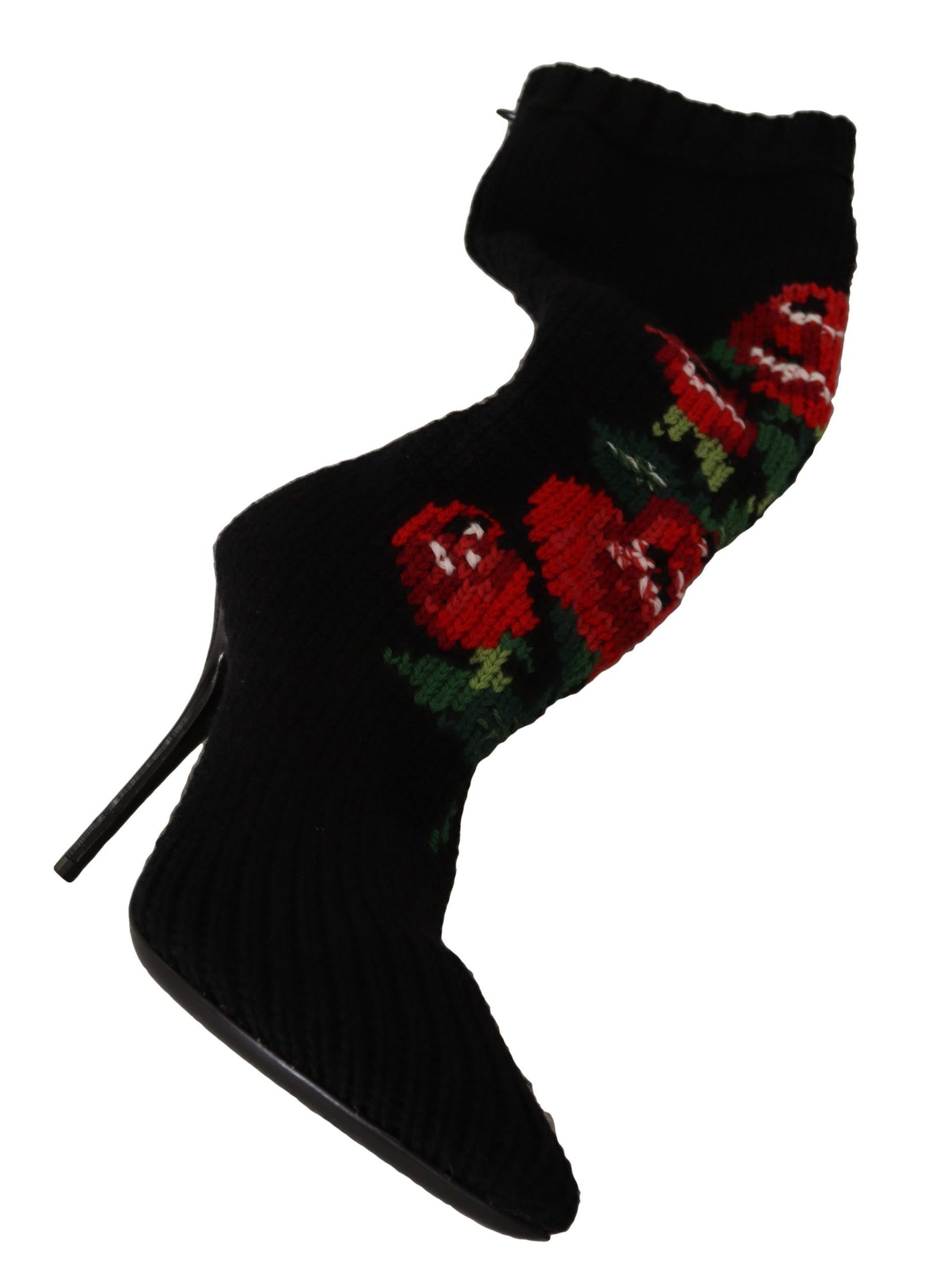 Black Stretch Socks Red Roses Booties Shoes