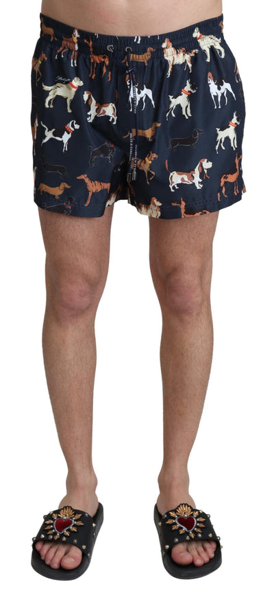 Blue Dog Print Beachwear Shorts Men Swimwear