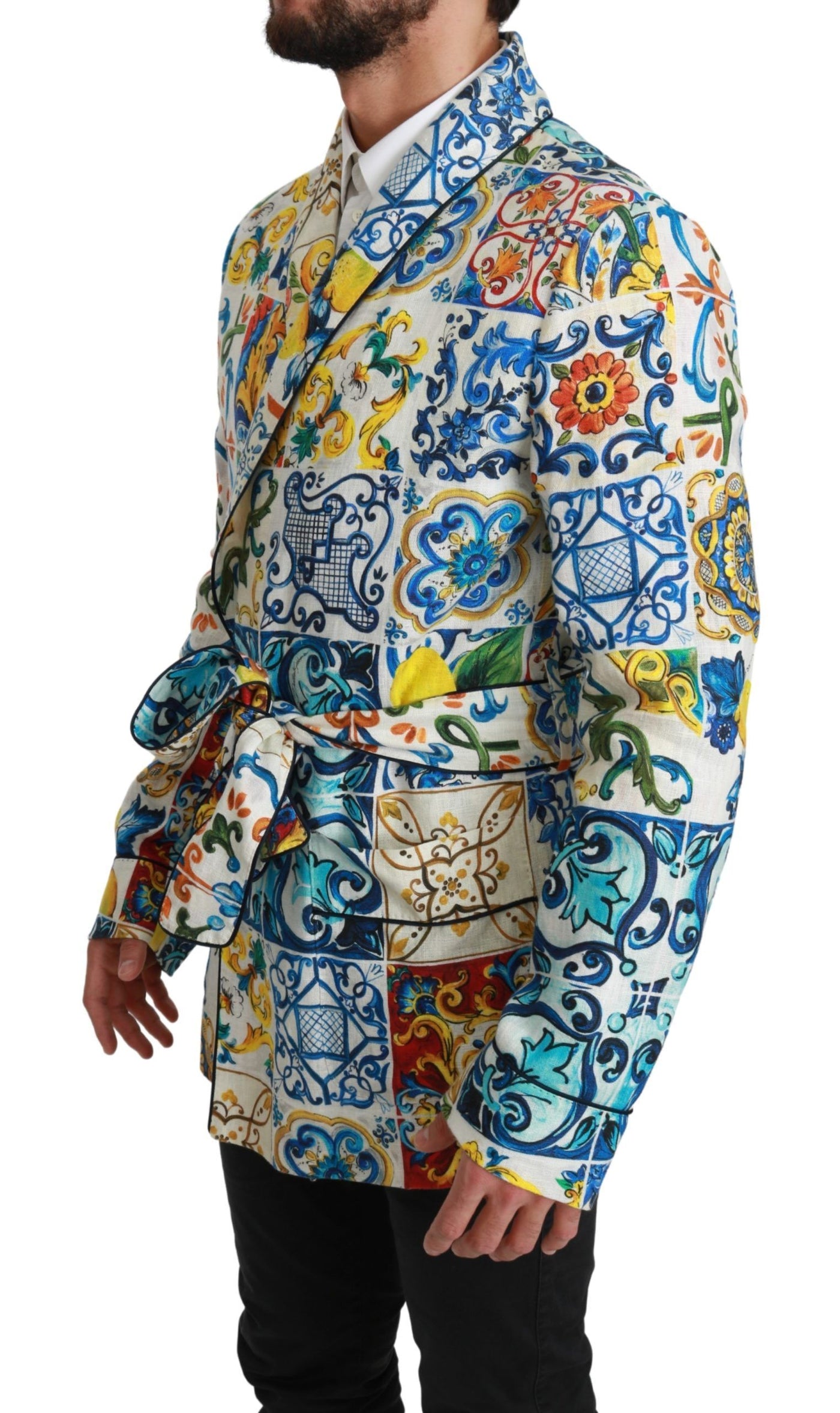 Majolica Brocade Linen Robe Coat Jacket