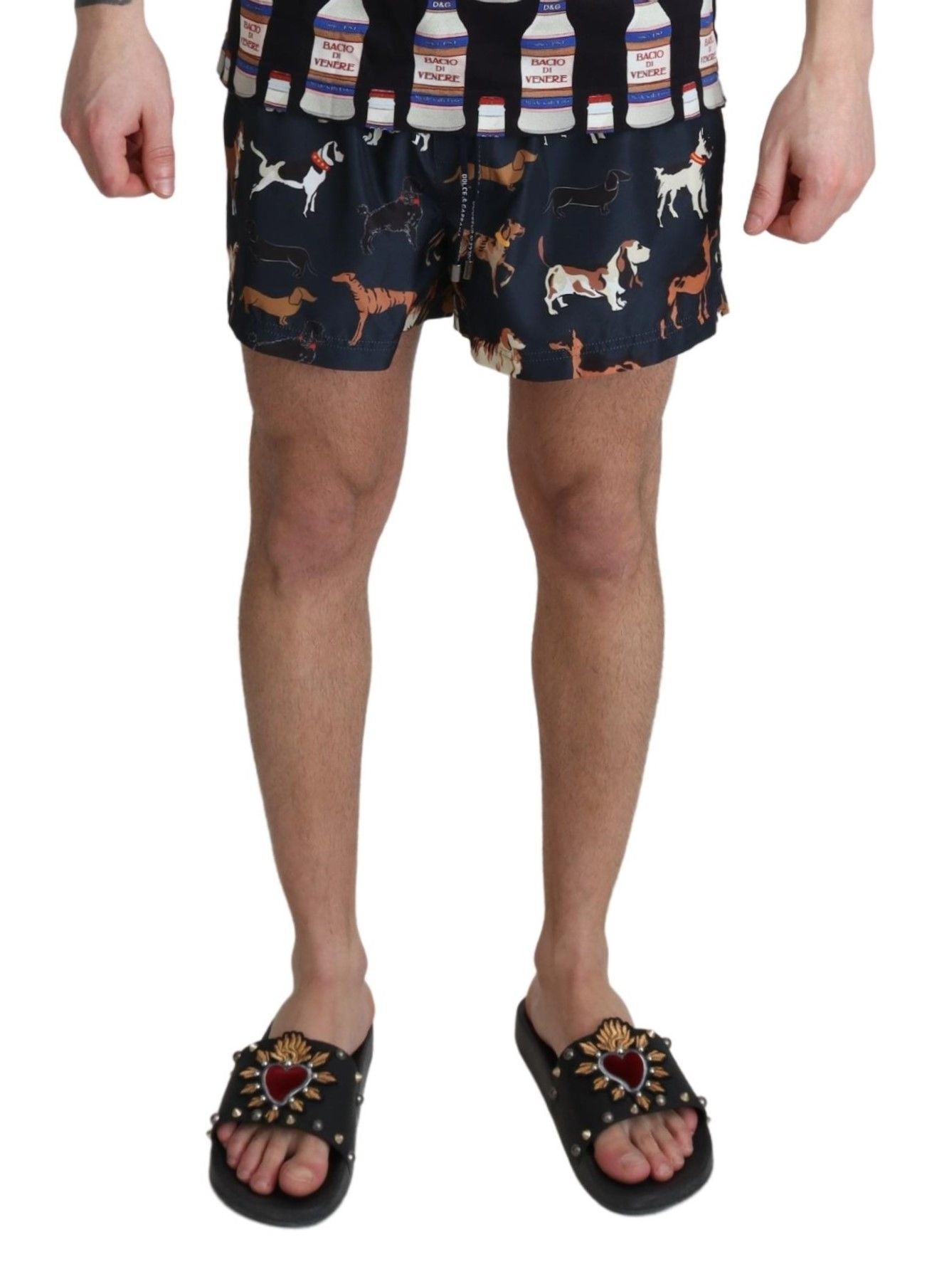 Blue Dog Print Beachwear Shorts Men Swimwear