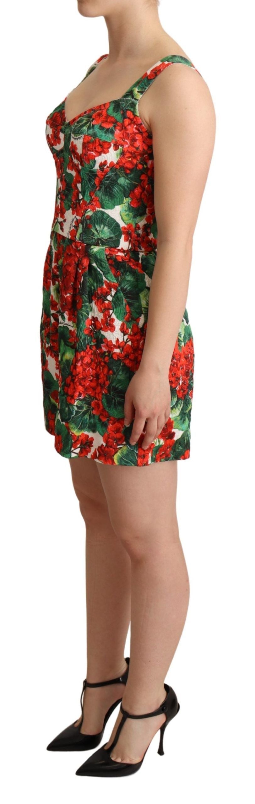 Red Geranium Print Shorts Jumpsuit Dress