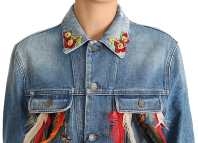 DENIM Blue Jeans Feather Floral Jacket