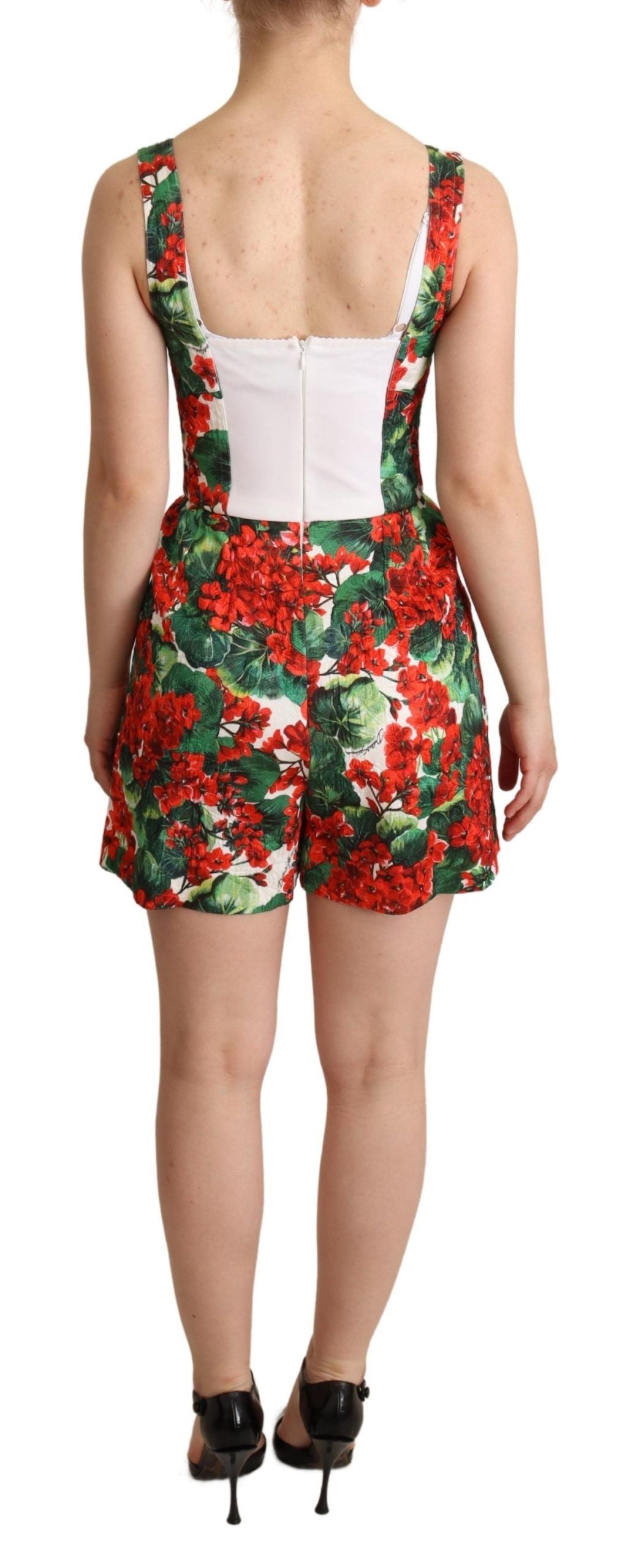 Red Geranium Print Shorts Jumpsuit Dress