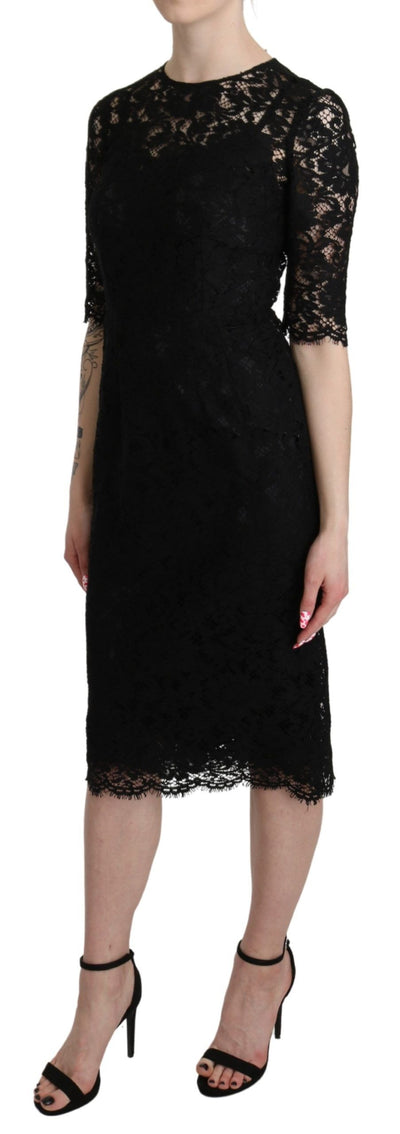 Black Floral Lace Sheath Knee Length Dress