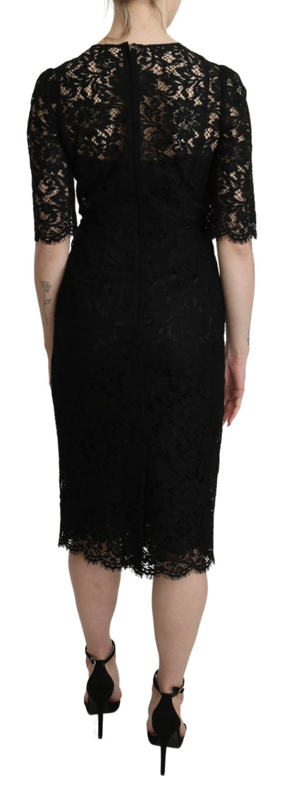 Black Floral Lace Sheath Knee Length Dress