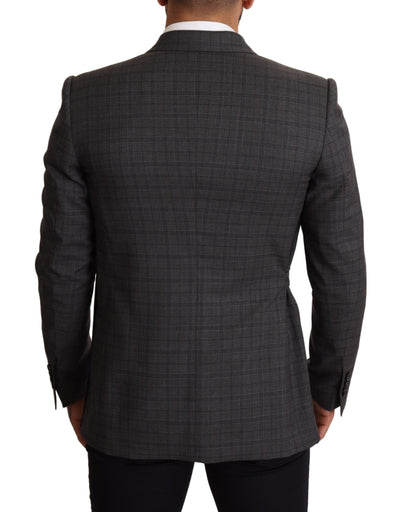 Gray Check Wool Slim Fit Blazer Jacket