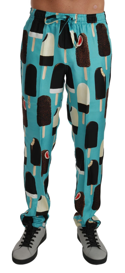 Blue Silk Ice Cream Print Lounge Pants