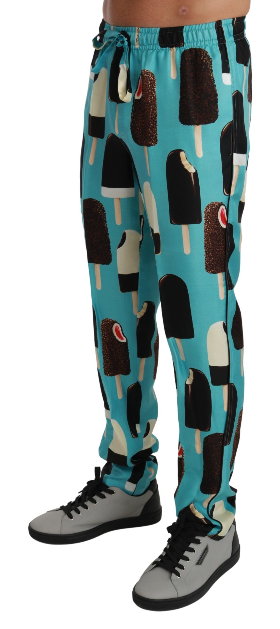 Blue Silk Ice Cream Print Lounge Pants