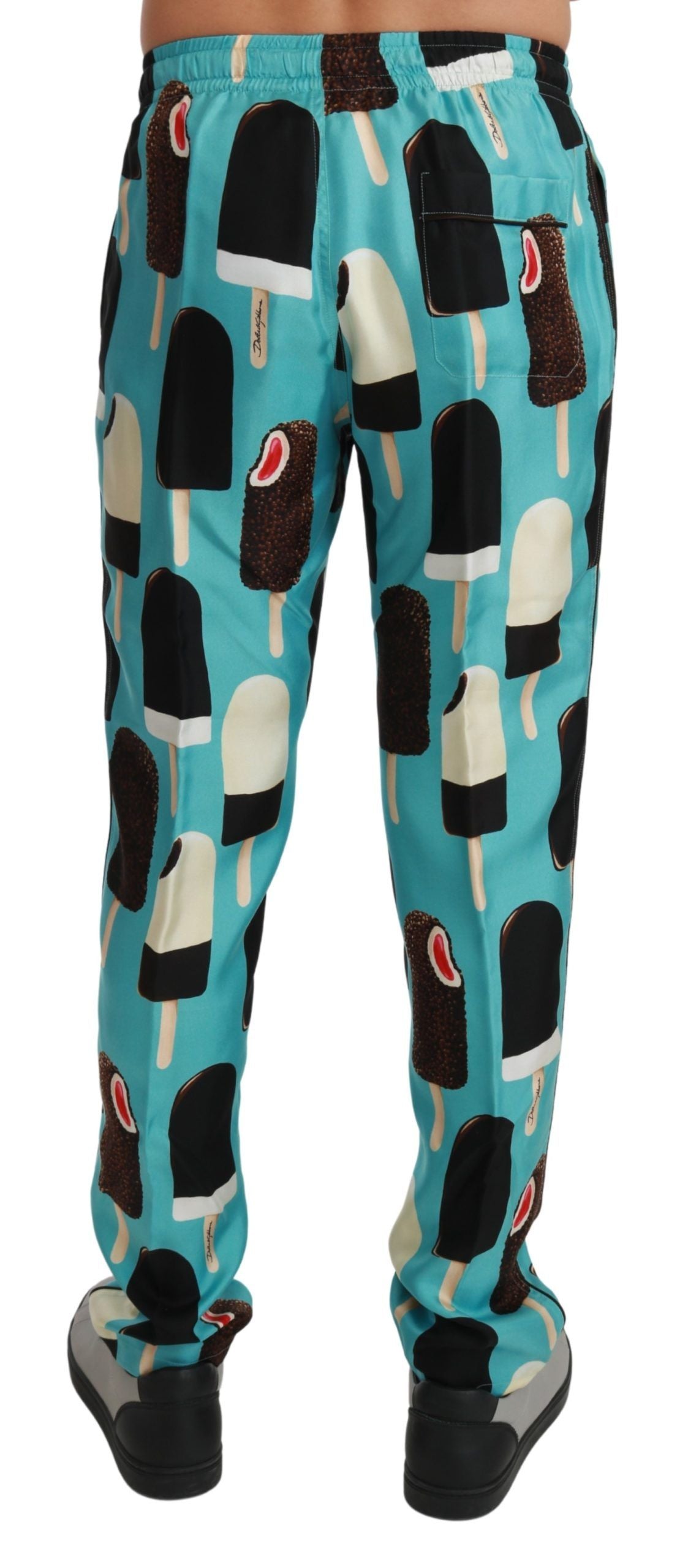 Blue Silk Ice Cream Print Lounge Pants