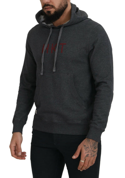 Gray Cotton Hooded Long Sleeve Pullover Sweater