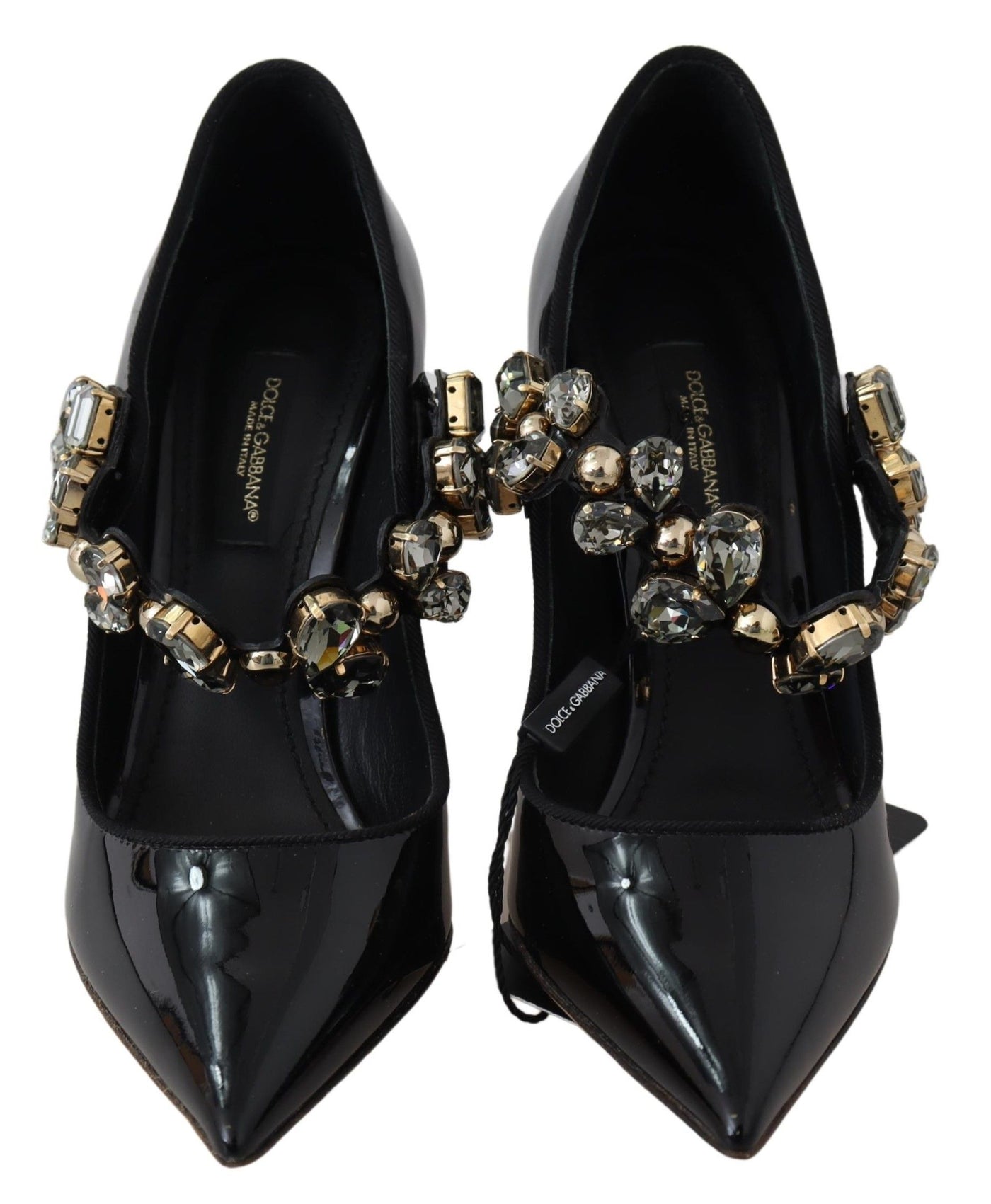 Black Leather Crystal Shoes Mary Jane Pumps