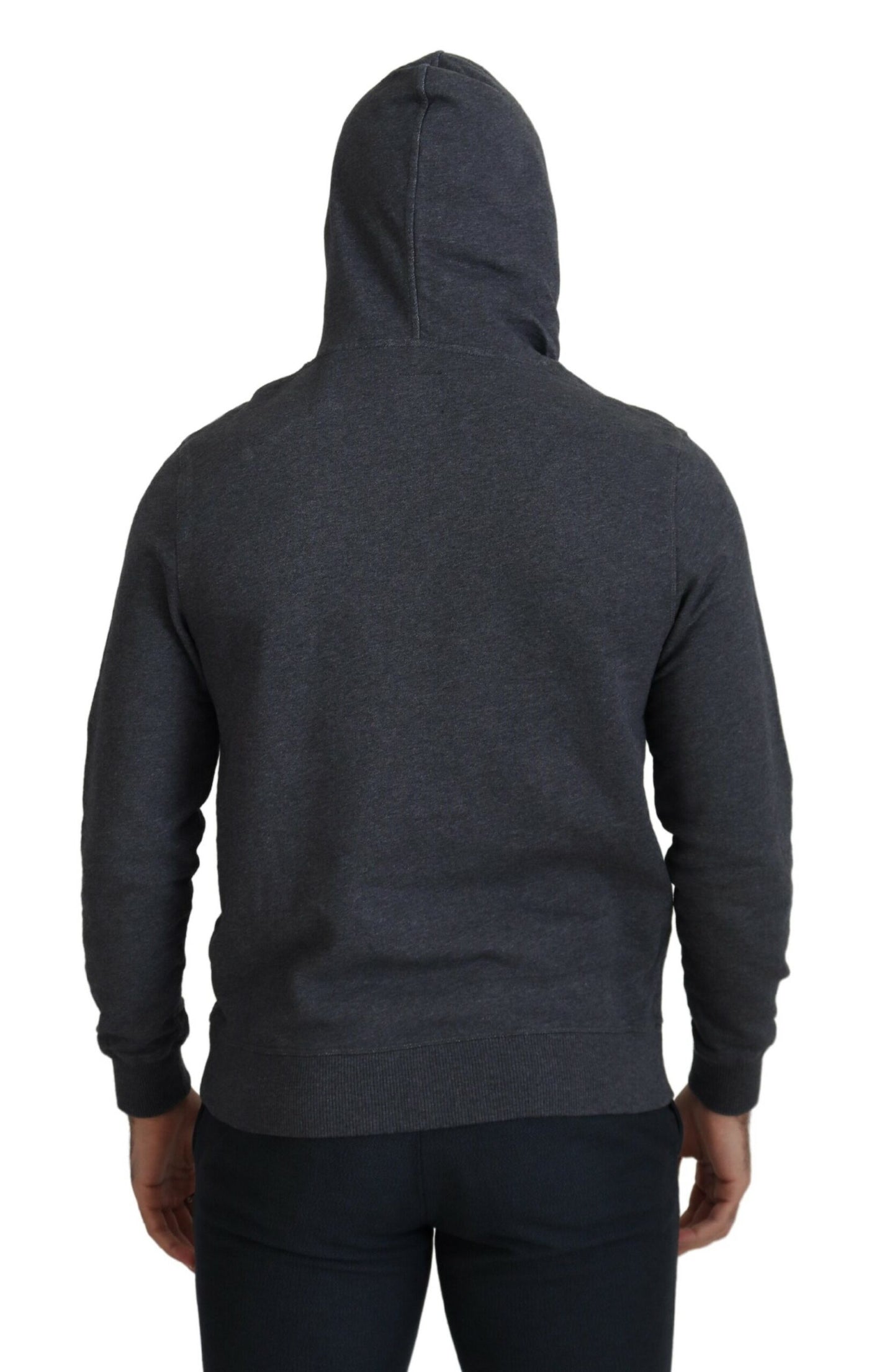 Gray Cotton Hooded Long Sleeve Pullover Sweater