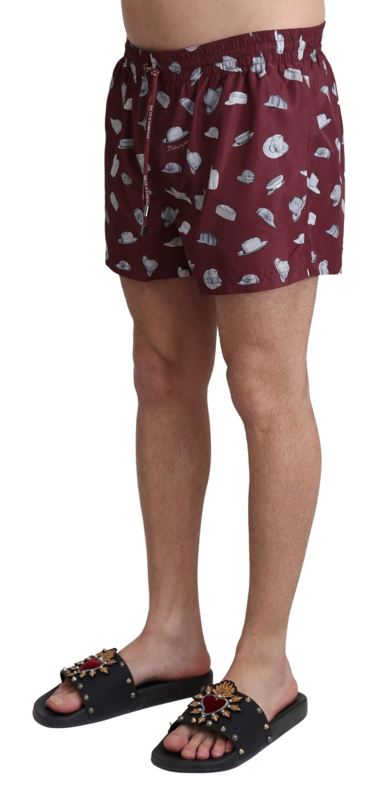 Maroon Hats Print Beachwear Shorts Swimwear