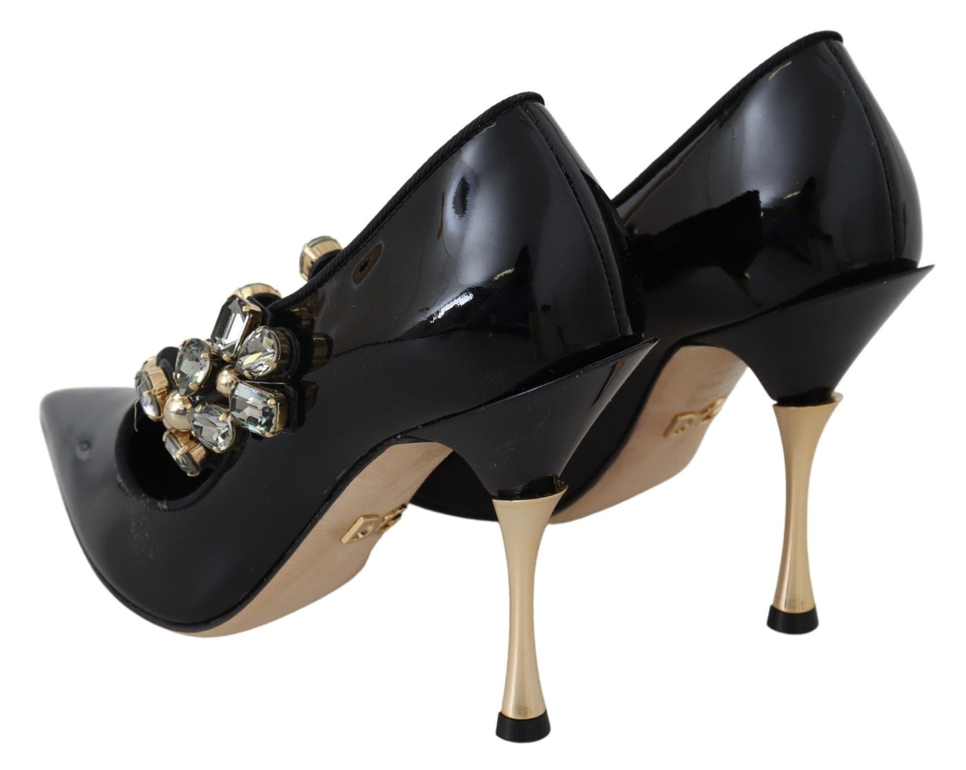 Black Leather Crystal Shoes Mary Jane Pumps