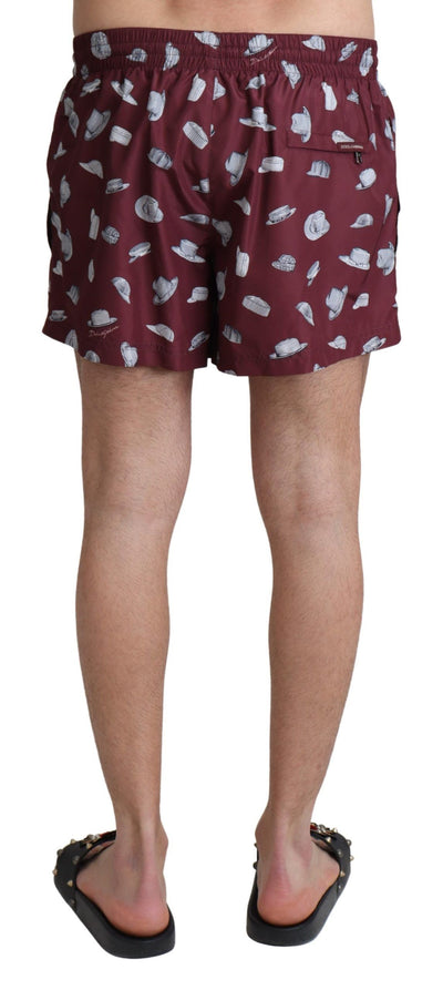 Maroon Hats Print Beachwear Shorts Swimwear