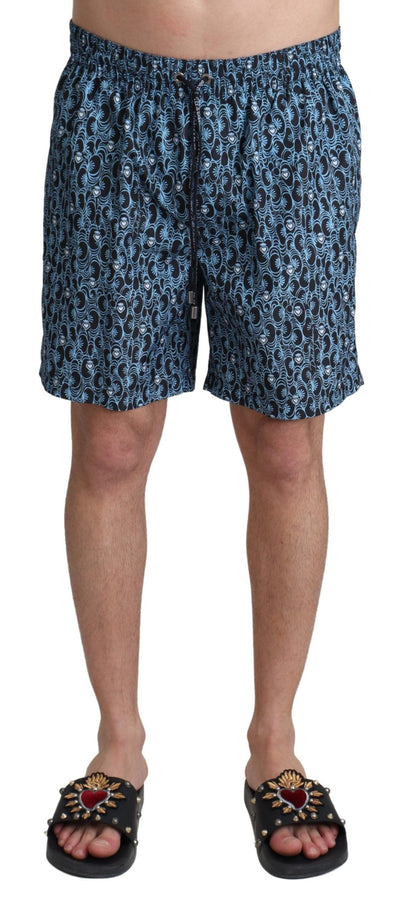 Blue Patterned Print Beachwear Shorts Swimwear