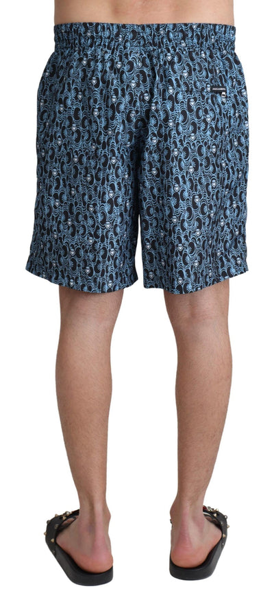 Blue Patterned Print Beachwear Shorts Swimwear