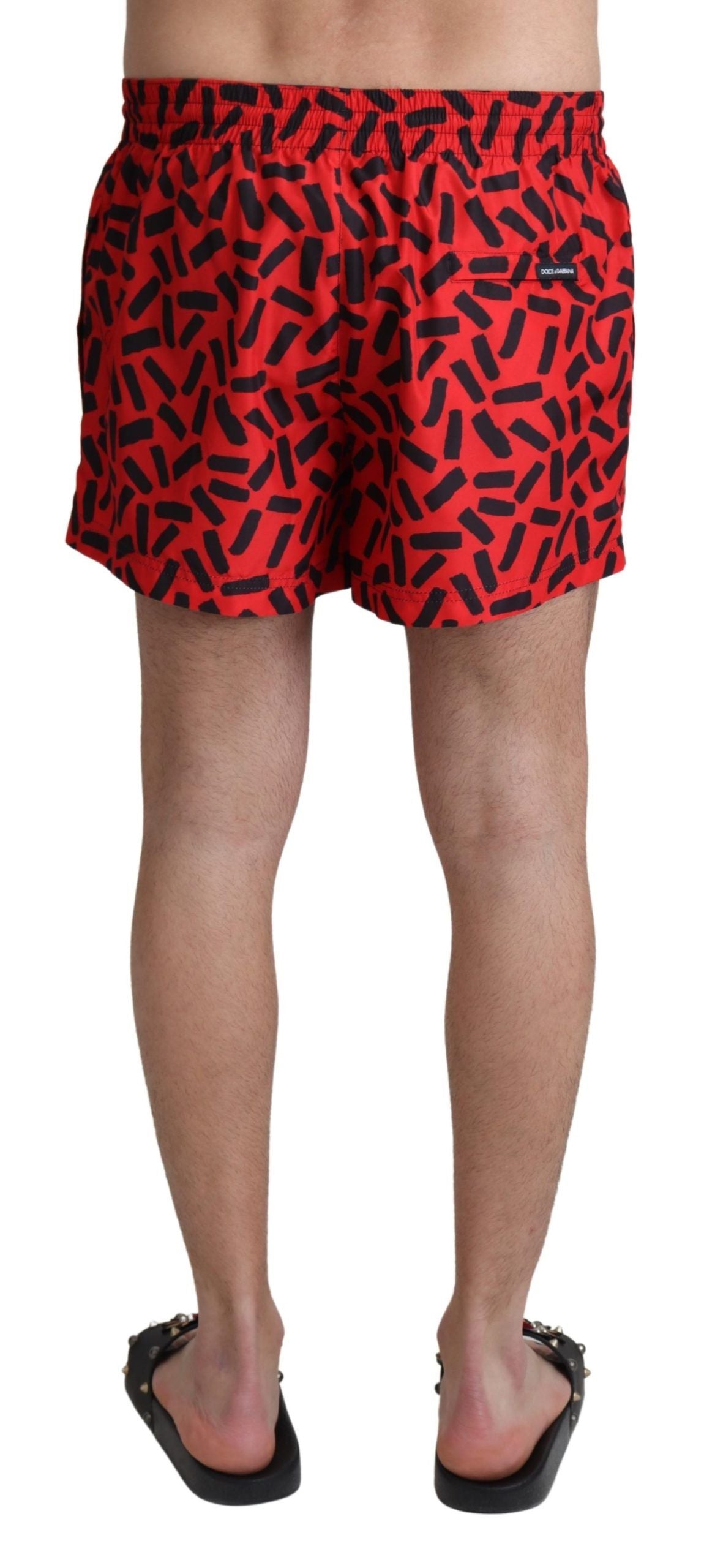 Red Patterned Beachwear Shorts Swimwear