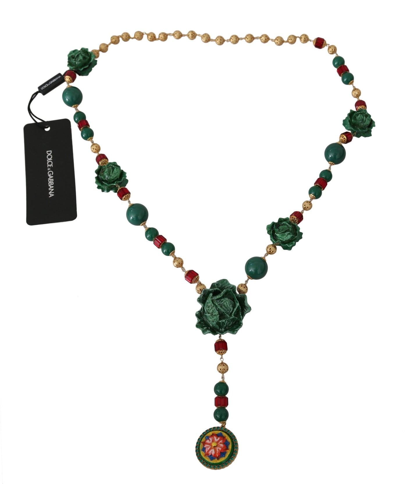 Green Red Cabbage CAVOLO Crystal Opera Chain Necklace