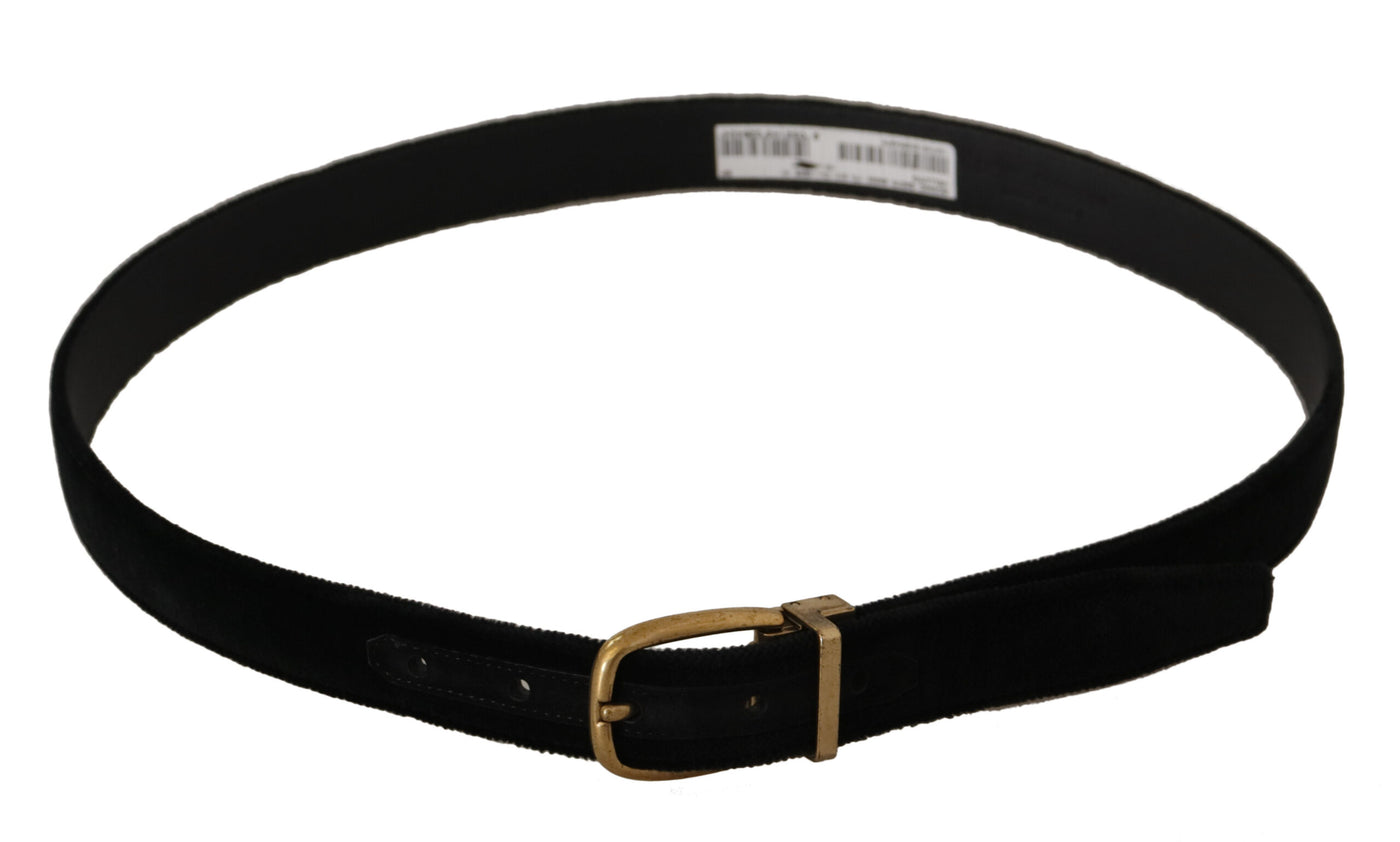 Black Velvet Leather Gold Tone Metal Buckle Belt