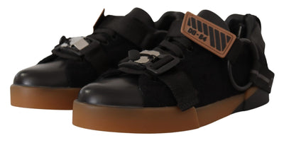 Black Leather Low Top Casual Sneakers