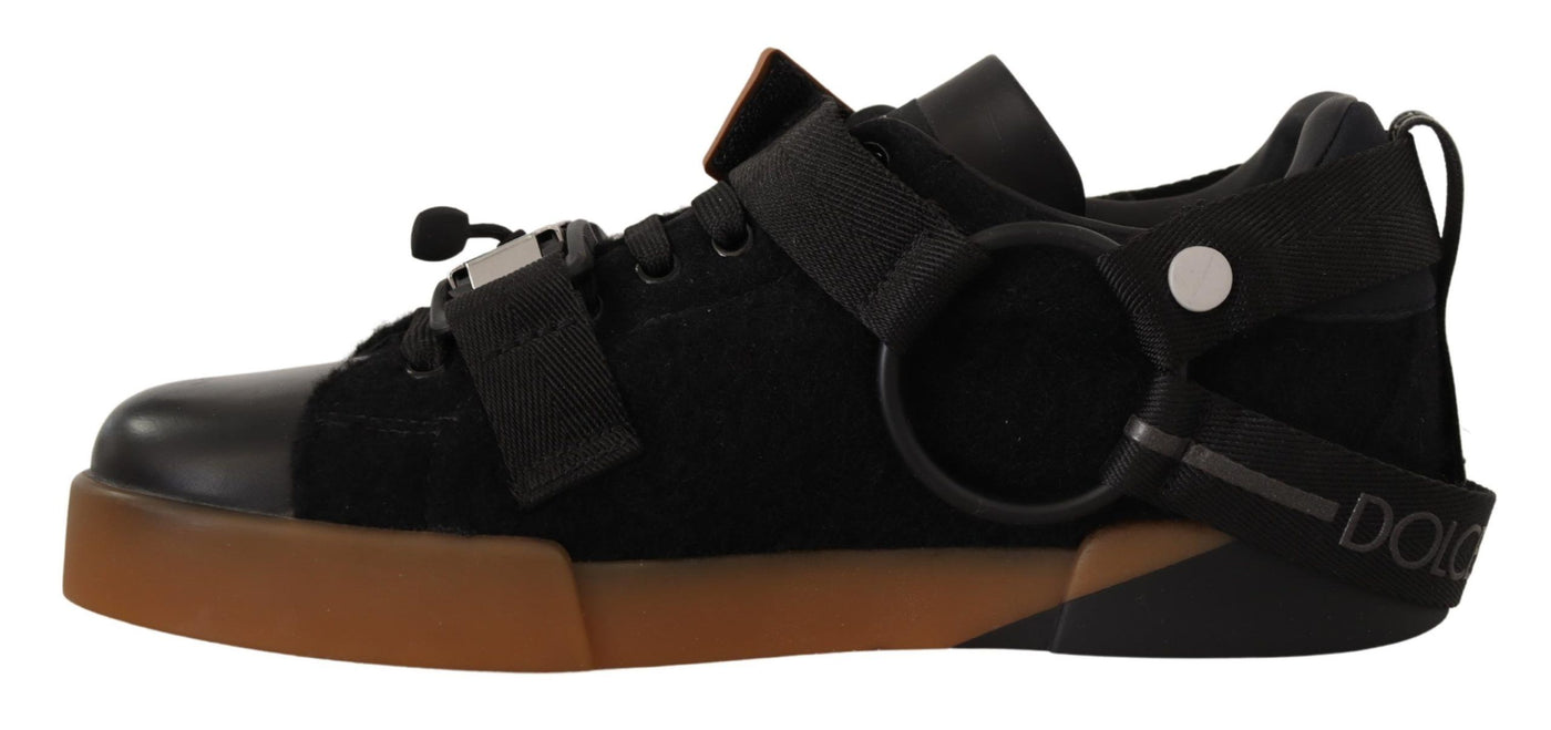 Black Leather Low Top Casual Sneakers