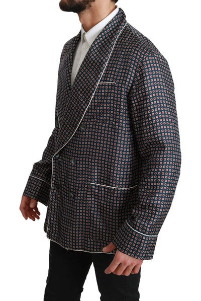 Navy Blue Patterned Double Breasted Coat Jacket