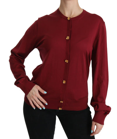 Red Silk Long Sleeve Cardigan Sweater