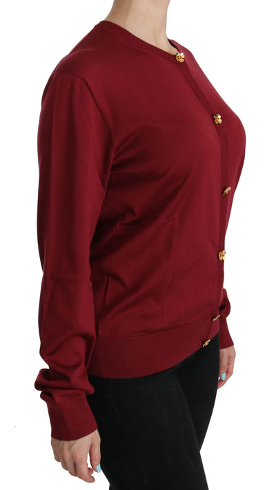 Red Silk Long Sleeve Cardigan Sweater