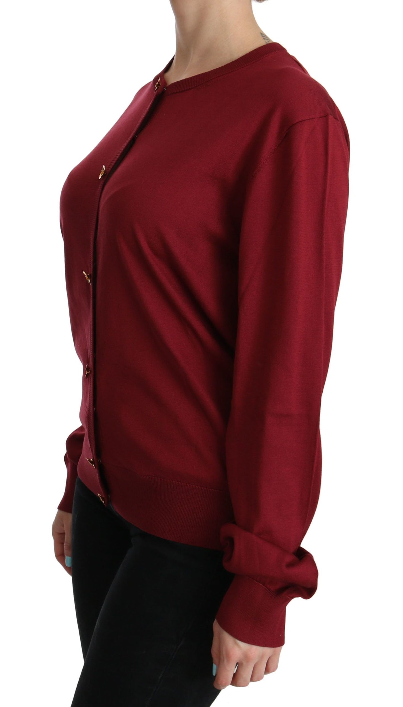 Red Silk Long Sleeve Cardigan Sweater