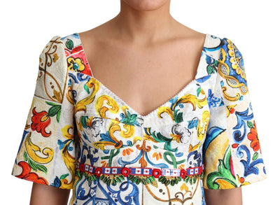 Multicolor Majolica Silk Cotton Mini Gown Dress