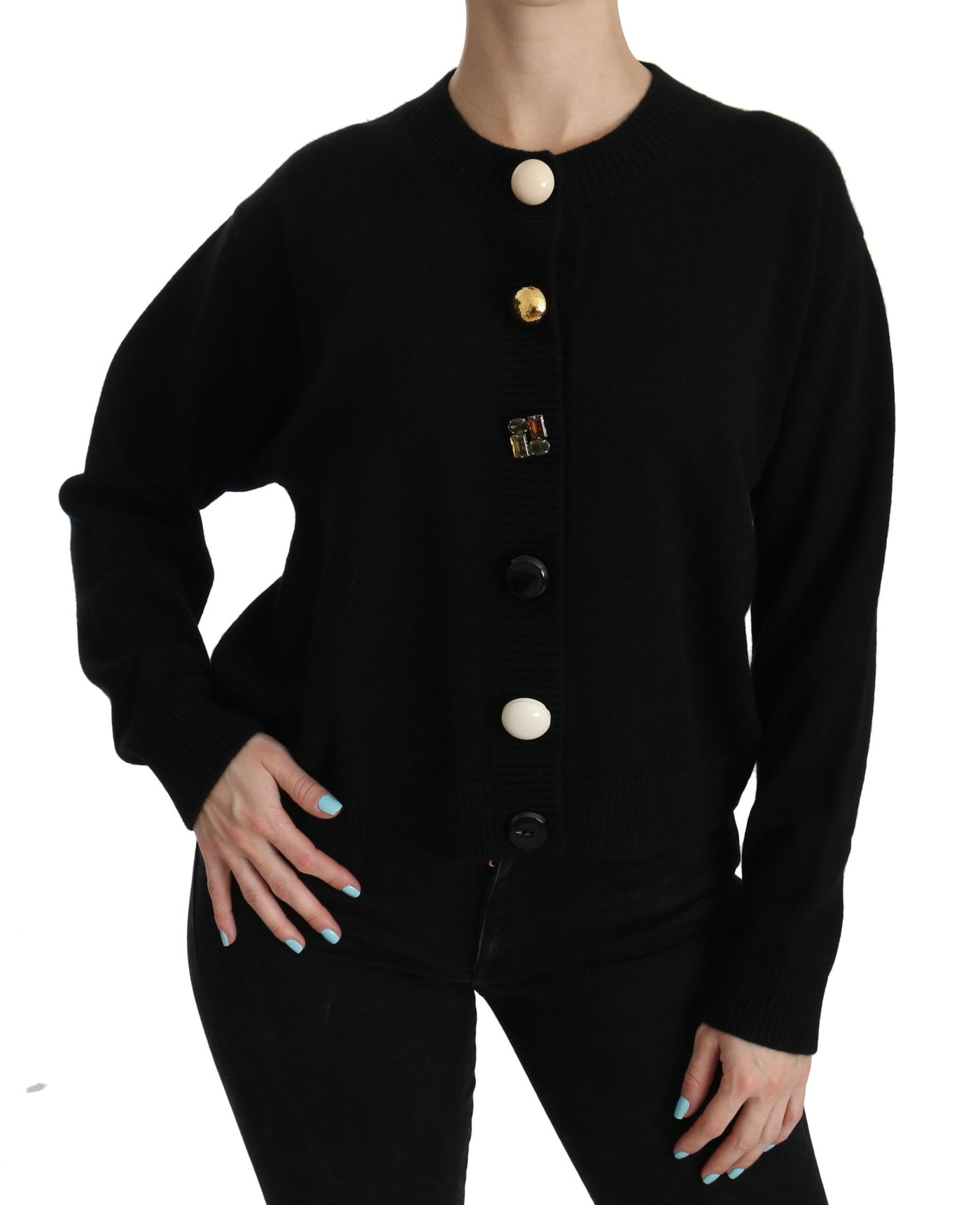 Black Button Embellished Cardigan Sweater