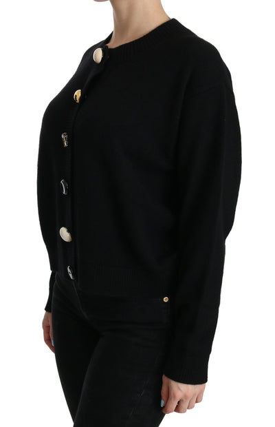 Black Button Embellished Cardigan Sweater