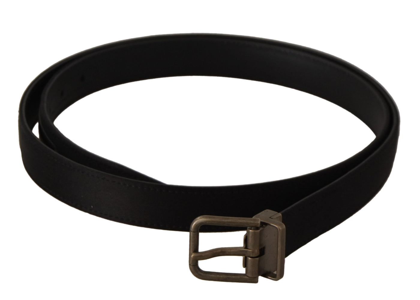 Black Raso Leather Bronze Metal Buckle Belt