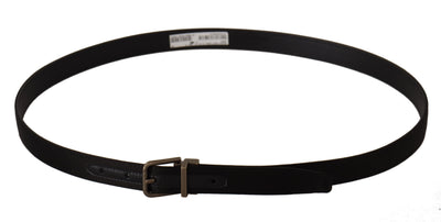 Black Raso Leather Bronze Metal Buckle Belt