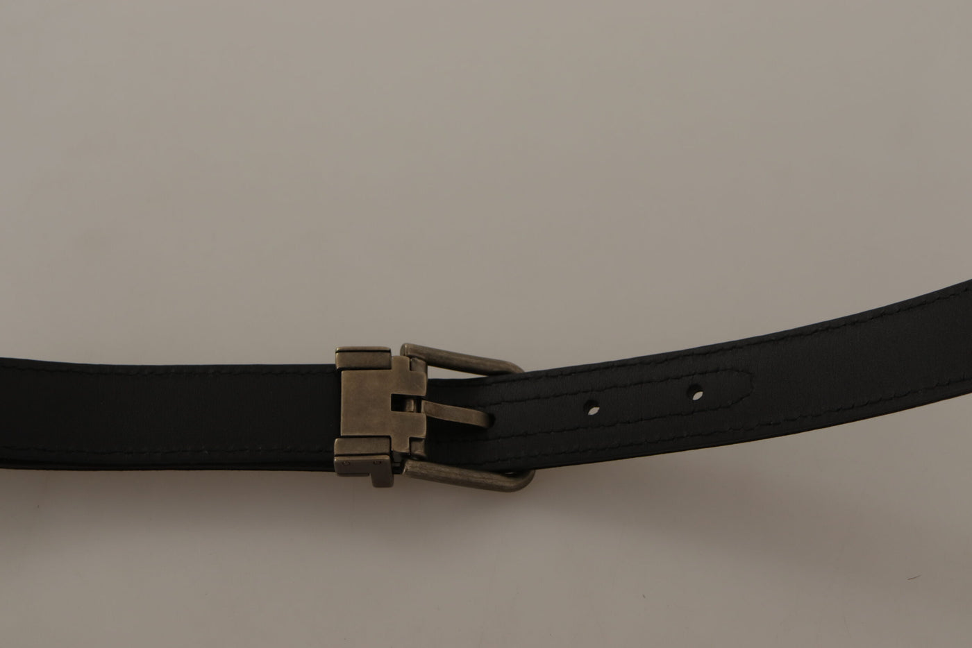 Black Raso Leather Bronze Metal Buckle Belt