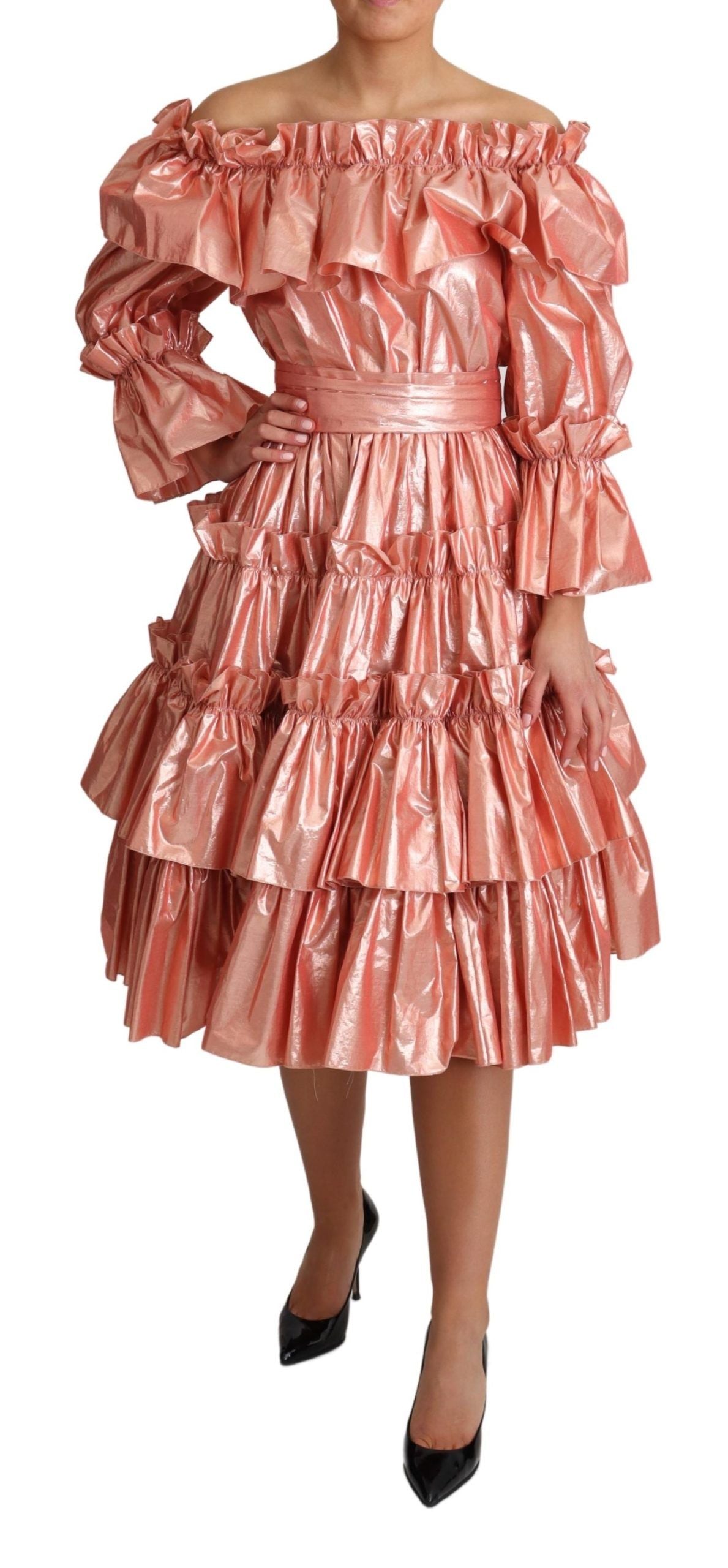 Pink Ruffled Dress Silk Cotton Gown Dress