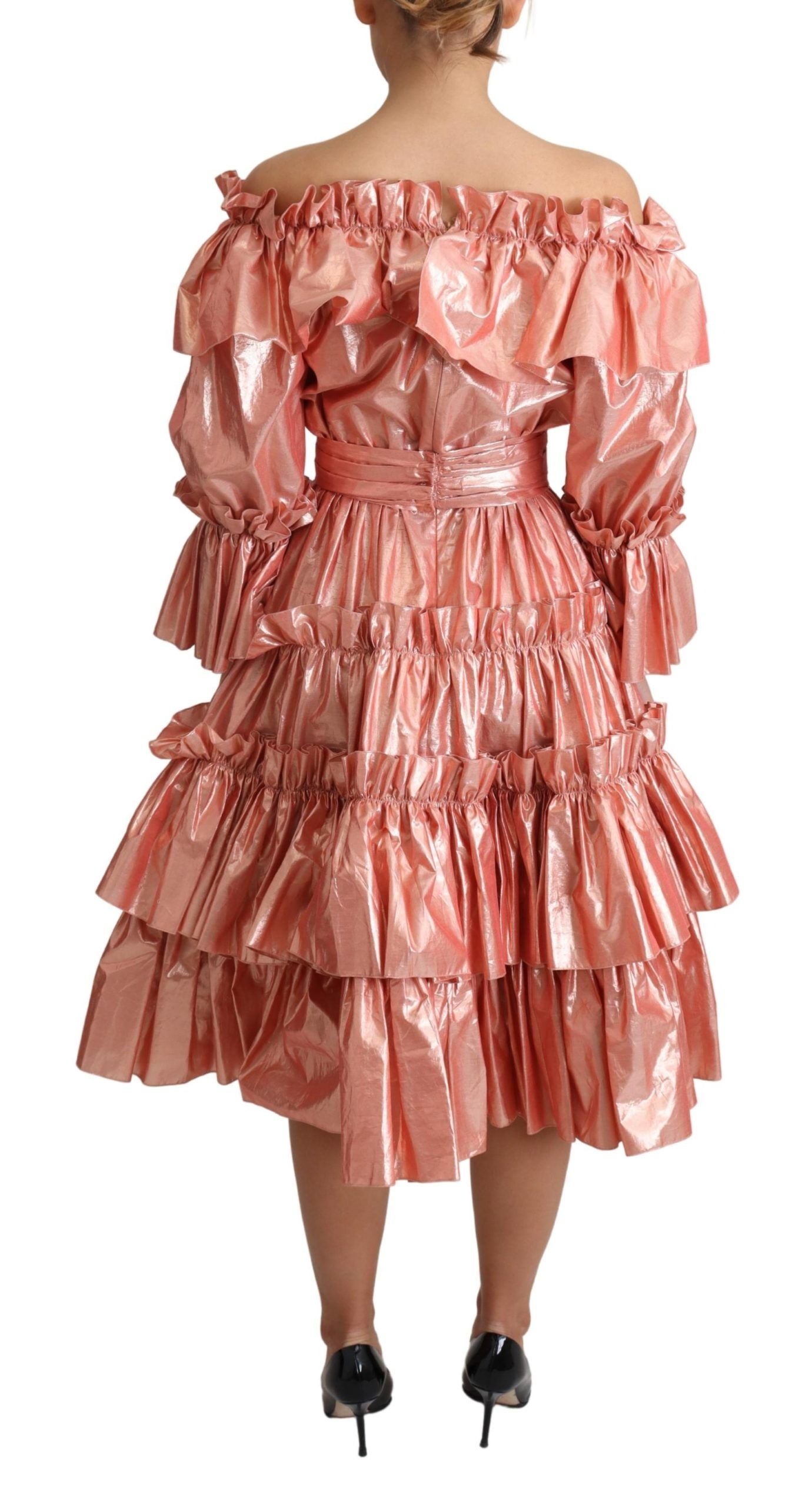 Pink Ruffled Dress Silk Cotton Gown Dress