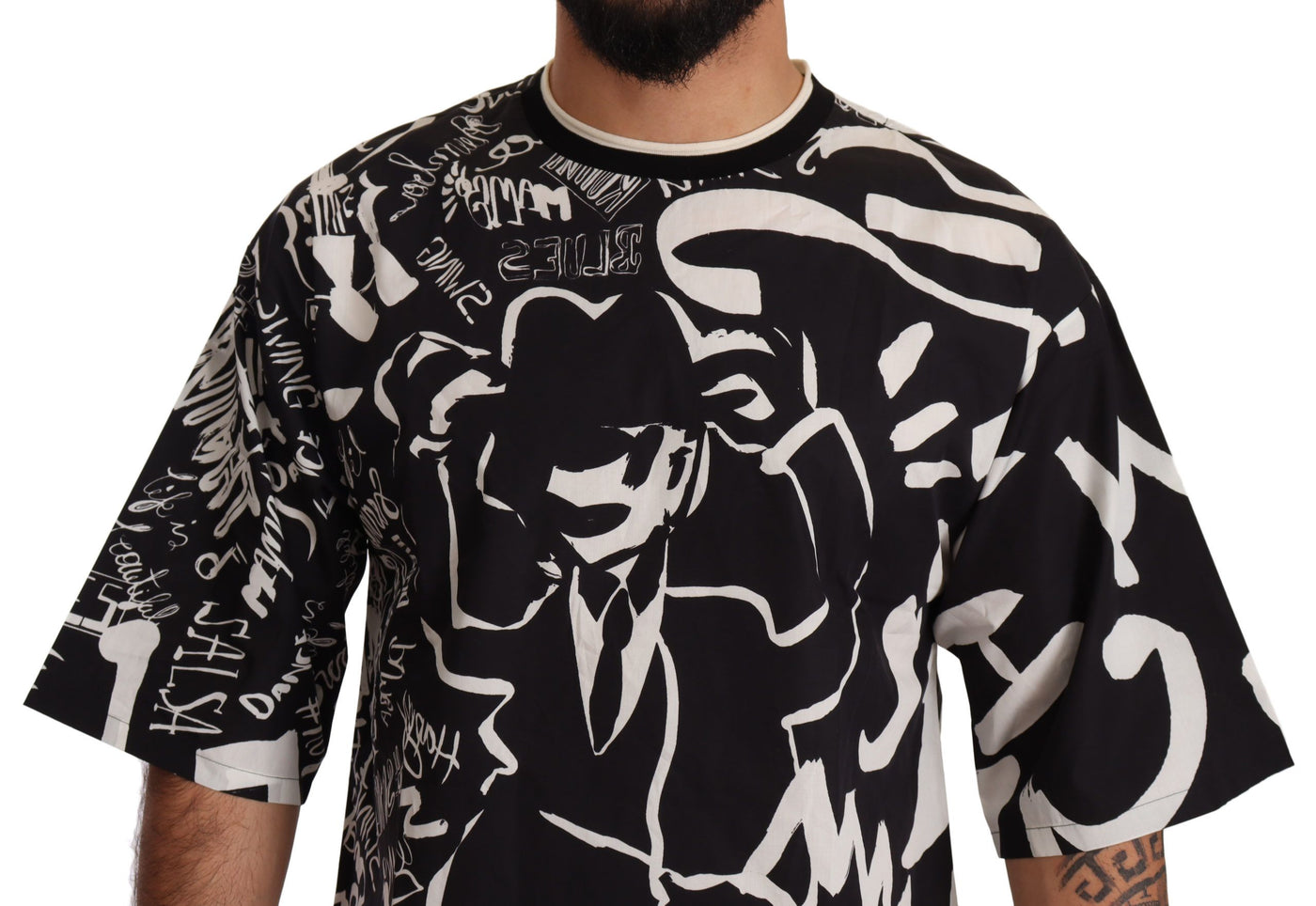 Black White Jazz Print Cotton T-shirt