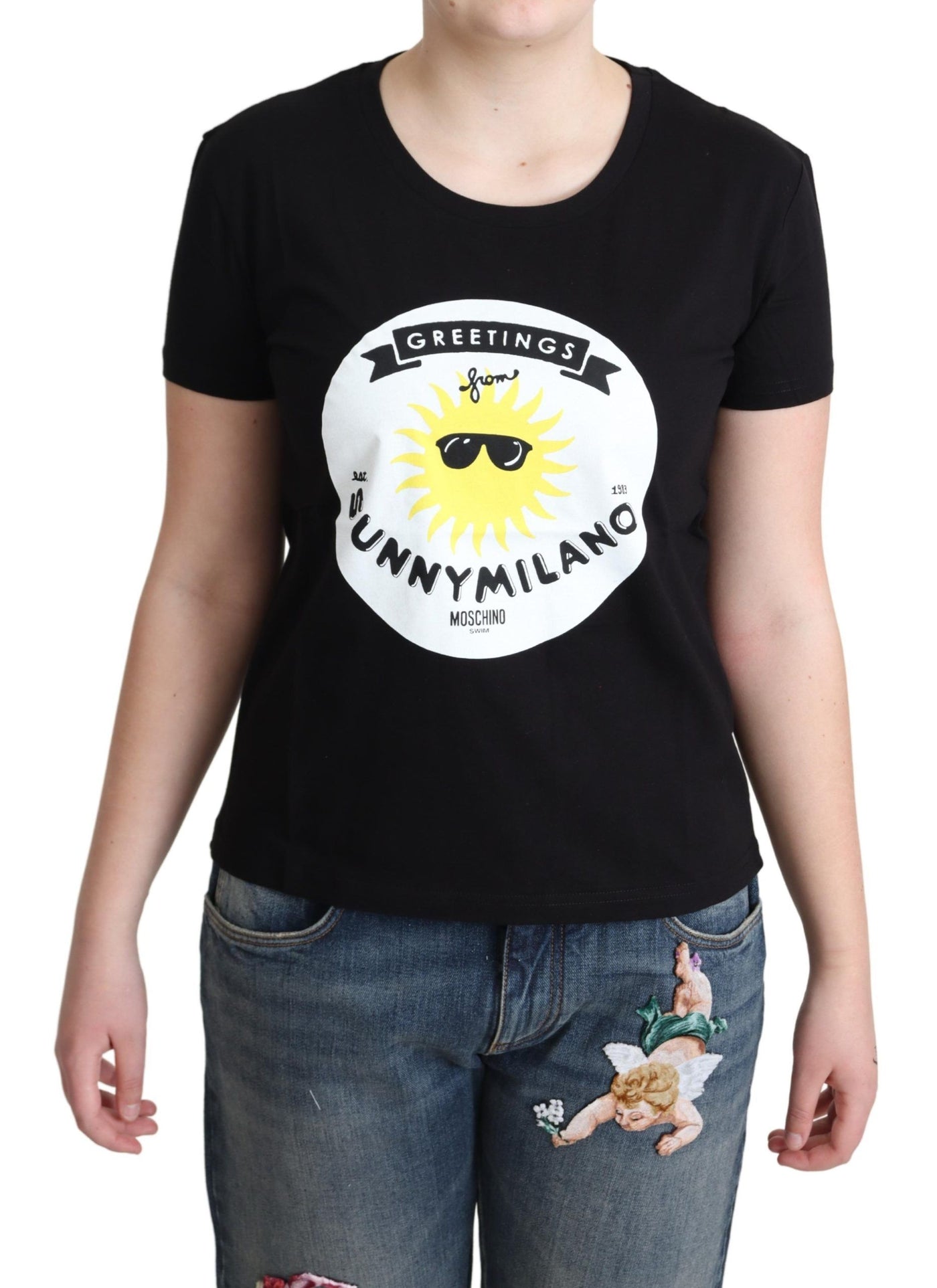 Black Cotton Sunny Milano Print T-shirt