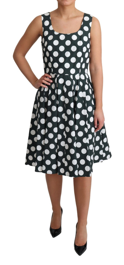 Green Polka Dotted Cotton A-Line Dress