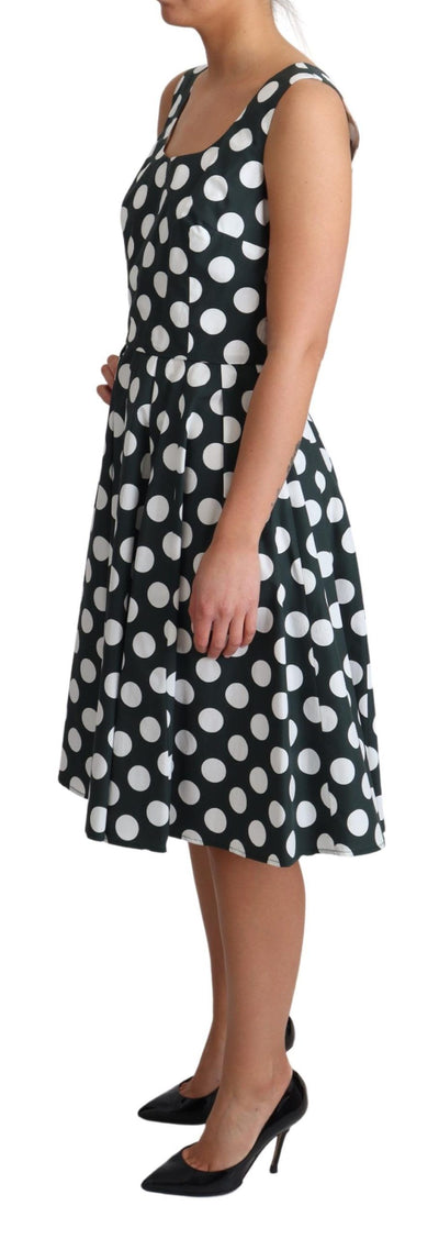 Green Polka Dotted Cotton A-Line Dress