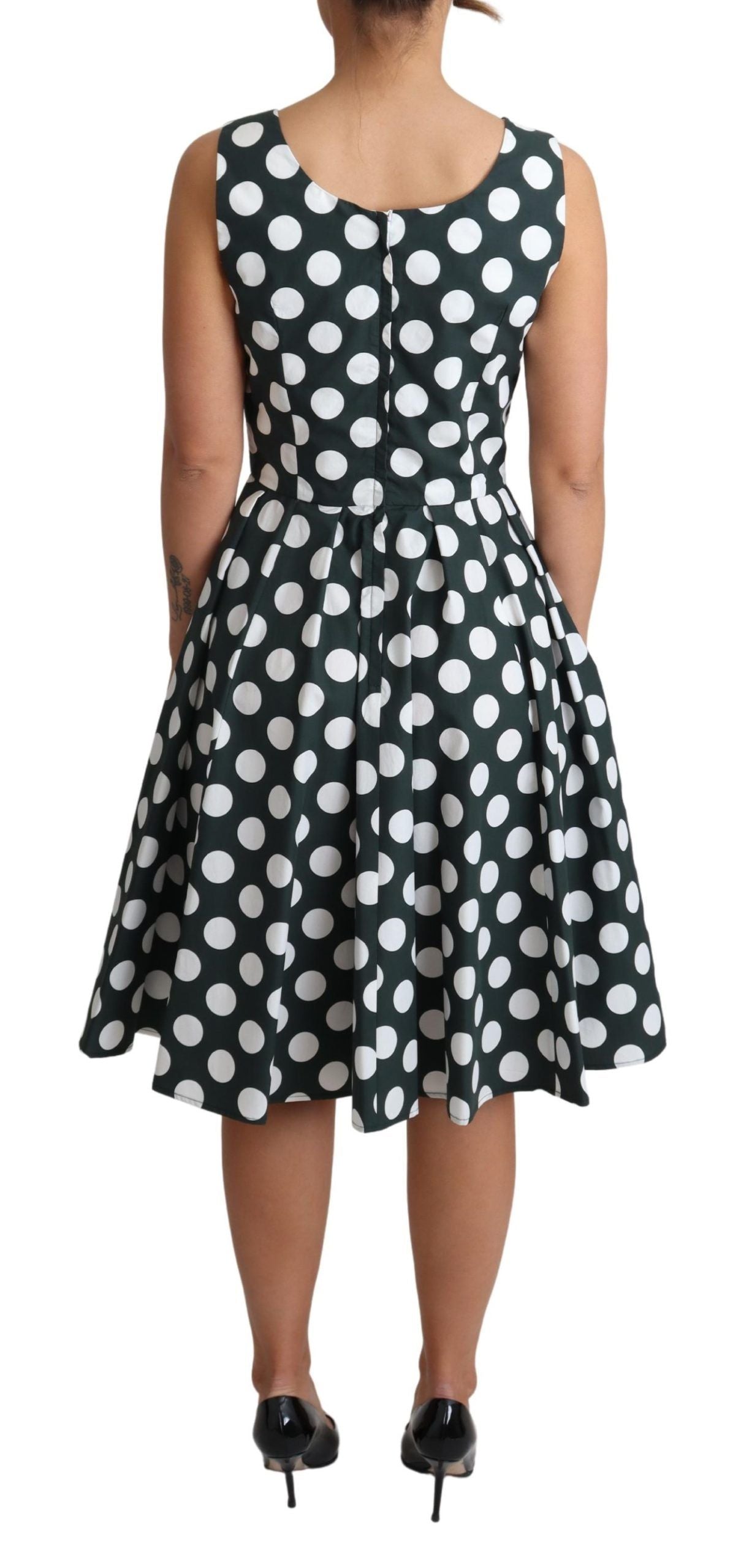 Green Polka Dotted Cotton A-Line Dress