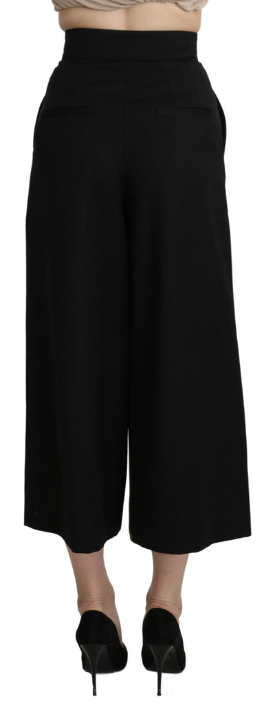 Black Wide Wool Leg Cropped Trouser Pant