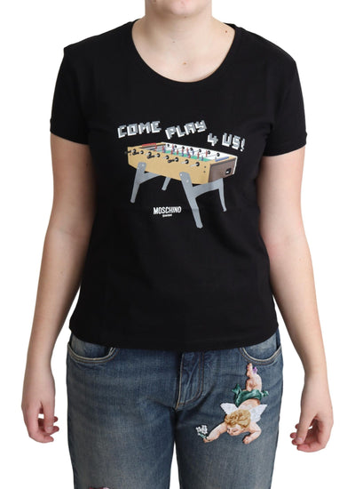 Black Cotton Come Play 4 Us Print Tops T-shirt