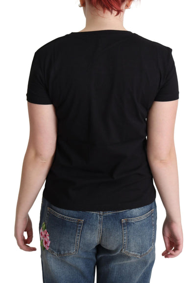 Black Cotton Come Play 4 Us Print Tops T-shirt