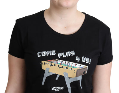 Black Cotton Come Play 4 Us Print Tops T-shirt